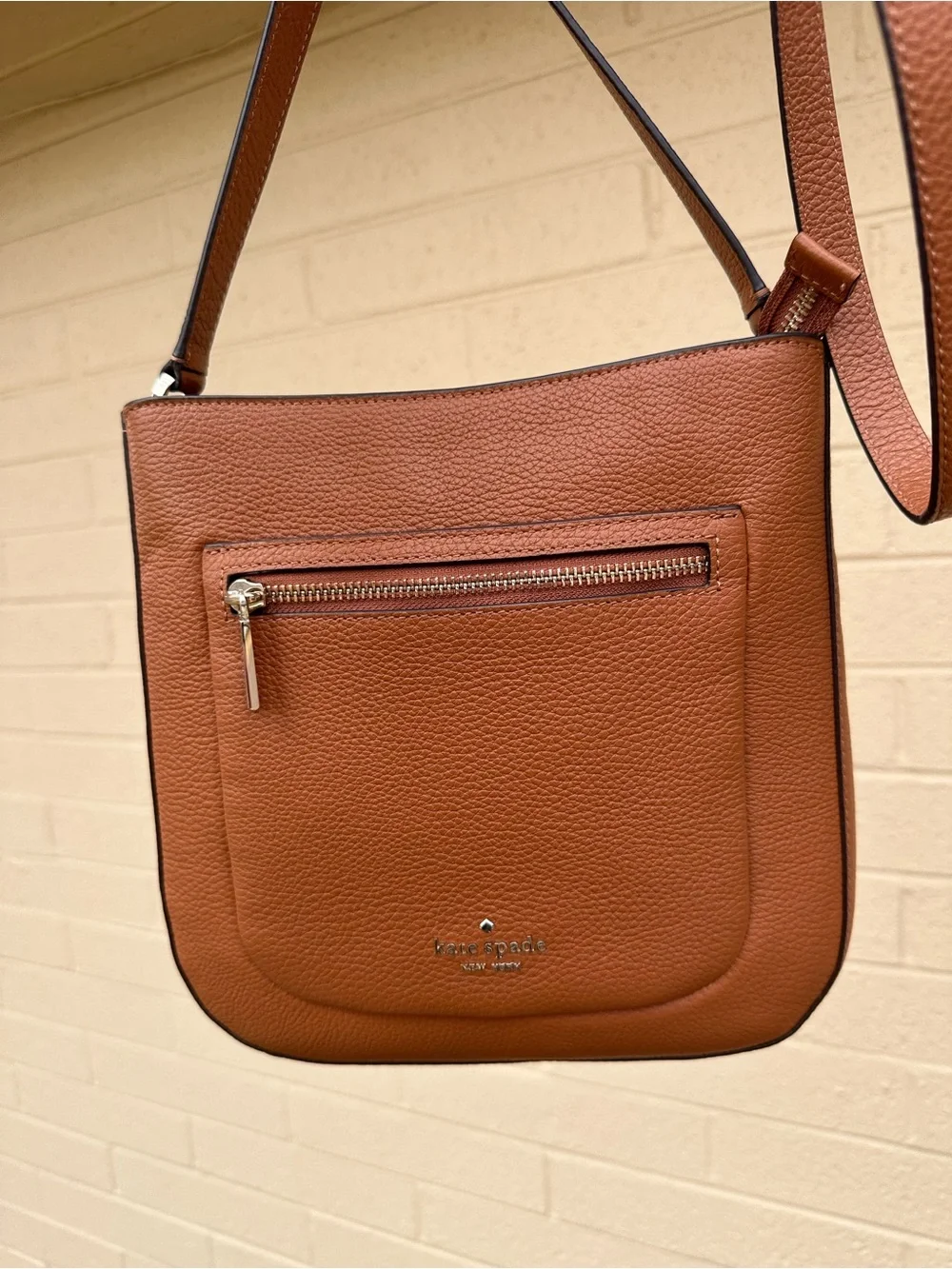 kate spade Pebbled Leather Crossbody — Cognac Brown